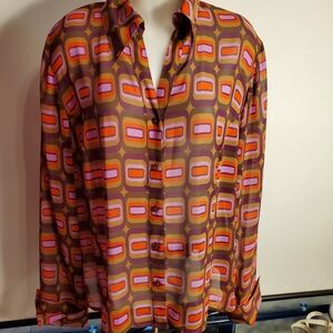 Bandolino Woman 18W Retro Patterned Blouse - Brown and Pink